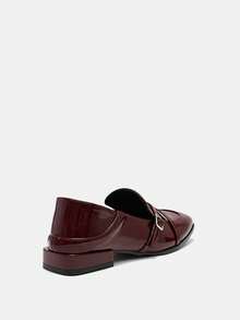 Bholvia Women's Metal Bit Decor Square Toe Block Heel, Retro, Patent Leather, Burgundy Loafers, Office Spring Shoes Summer Shoes - Burgundy - View 11