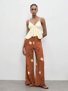 Maija Outfit Deas For Pants Star & Sun Print Women's Wide Leg Pants, Vacation Style Suitable For Beach, Island Travel, Versatile And Comfortable Work Outfits For Women Palazzo Pants Women Women Wide Leg Pants Boho Pants Flare Pants Western Pants Star Print Pants Wide-Leg Pants Festival Outfits For Women Women's Summer Pants Cute Pants For Woman Star Pants Wide Leg Pants Woman High Waist Pants For Women Casual - Multicolor - View 2
