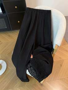 GlowEve CURVE Quần ống rộng, viền ren đen, đa năng. - màu đen - Xem 2