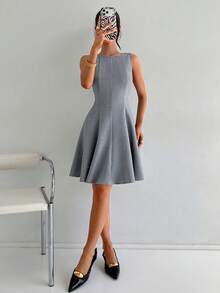 Siren Gaze 新款春夏灰色露背蝴蝶结腰身A字连衣裙（女款） - 灰色 - 查看 7