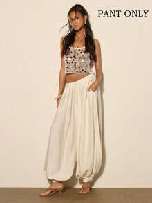 COSMINA 女士优雅灯笼裤，百搭休闲裤，适合通勤、办公、春季外出穿着 - 杏色 - 查看 1