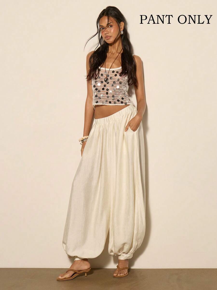 COSMINA 女士优雅灯笼裤，百搭休闲裤，适合通勤、办公、春季外出穿着 - 杏色 - 查看 1