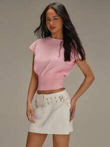 Athîral Women's Casual Baby Pink Knit Top, Summer, Pink Crop Top Women - Pink - View 4