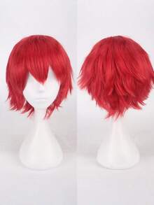 Red Short Straight Wig For Men, Anime Style Wig, Orange Short Hair With Bangs, Easy To Style, Suitable For Halloween, Natural, Fashionable, Elegant, Versatile, Suitable For Parties And Gatherings - Red - View 1