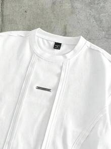 AXEPEAK Men's Casual Standard Size Black T-Shirt With Contrast Rib Knit Crew Neck, Summer - White - View 3