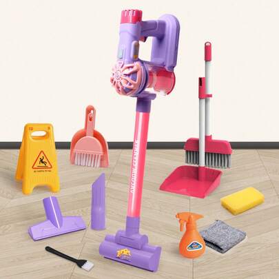 Zazumi 11/13PCS Children's Multi-Functional Vacuum Cleaner Set - Cleaning And Sweeping Set, Household Chores And Pretend Play Cleaning Tools, Children's Room Simulated Cleaning Interactive Game Toy, Role-Playing Props, Suitable For Boys And Girls As Christmas, Halloween, And Birthday Gifts