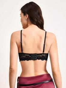 1pc Women's Sexy Lace Padded Push-Up Bra - Black - View 2