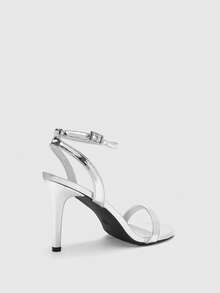 CUCCOO BIZCHIC 女士夏季新款圆头细跟高跟鞋，银色字样，简约踝带设计，时尚优雅，适合通勤、聚会、宴会等场合。 - 銀色 - 查看 4