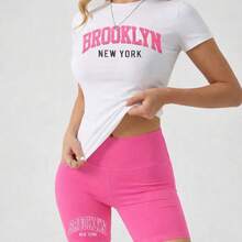 Set Dos Piezas Deportivo Estampado Brooklyn Mujer Bonito Cómodo Moderno - Rosa - Ver 2