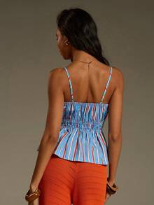 Athîral Women's Casual Vacation Woven Striped Camisole Sleeveless Open Shoulder Top - Multicolor - View 2