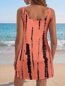 Sylviya Đầm dệt kim nhuộm tie-dye, đơn giản và thời trang, phù hợp cho mùa hè, phong cách thường ngày. - trái cam - Xem 2