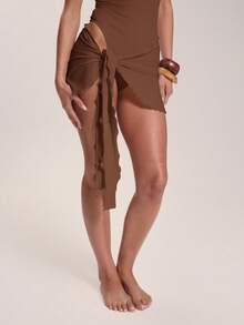 Musera Resort Pareo de 2 piezas con dobladillo de lechuga y lazos laterales, esenciales de playa y traje de baño para vacaciones de primavera y verano - Multicolor - Ver 4