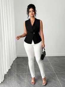 Elenzga Áo blazer mỏng dáng rộng dành cho nữ cỡ lớn - màu đen - Xem 5