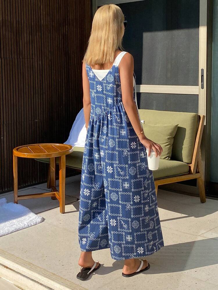 Women's Loose Pants With Colorblock Floral Print, Casual Jumpsuit For Spring/Summer Boho Jumpsuits For Women