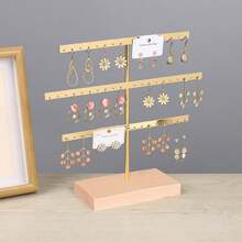 1PC 3-Tier Metal Earring Stand Holder Display Rack, Jewelry Organizer For Studs, Hoops & Clips Back To School - Gold - View 3