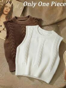 Franclia Fashionable Lazy 3D Twist Floral Pattern Cropped Sleeveless Knit Tank Top, Spring/Summer - White - View 2