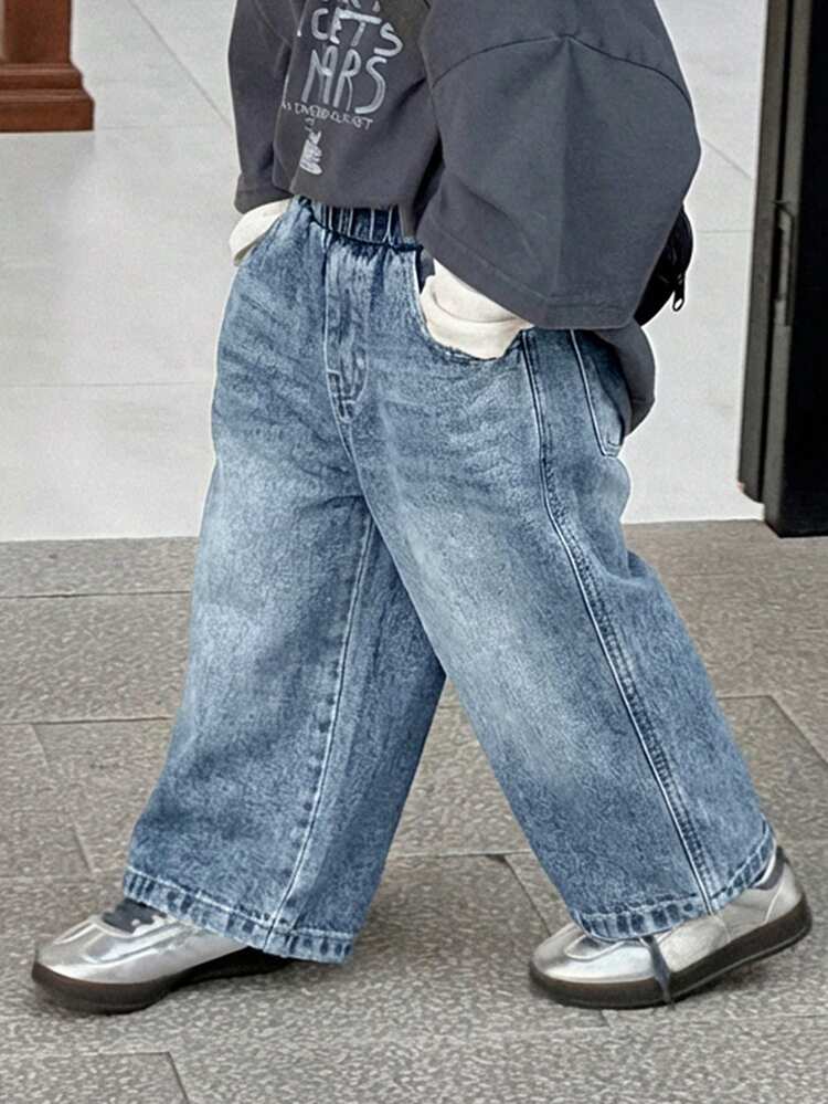 Young Boy Loose Straight Leg Jeans, All-Match Versatile Pants For Autumn