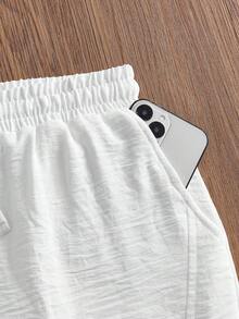 SWAVVY 男士夏季休闲百搭刺绣细节短裤 - 白色 - 查看 5