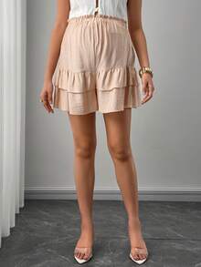 Momance Maternity Solid Color Frill Waist Ruffle Hem Skort - Khaki - View 6