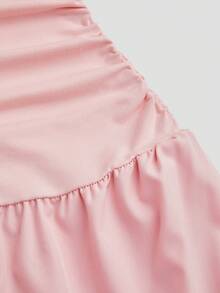 SHEIN PETITE CURVE 大码女士优雅侧系蝴蝶结露肩修身A字连衣裙，夏季 - 粉色 - 查看 6