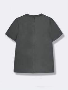 SHEIN Teen Boys' Casual Solid Color Versatile Comfortable Plain Round Neck Short Sleeve T-Shirt, Suitable For Commuting, School, Daily Casual, Vacation, Sports, Spring/Summer - Grey - View 2