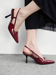 CUCCOO BIZCHIC Women's Fashionable Elegant Pointed Toe High Heel Pumps For Commuting - Burgundy - View 5