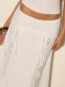 COSMINA Women's Contrast Lace Front Tie Elegant A-Line Skirt - White - View 4