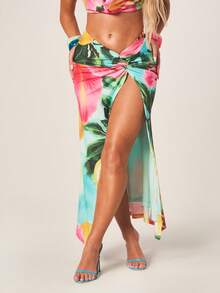 MISSGUIDED Damen Tropical Blumen Muster Trägertop und Wickel Maxi Rock Zwei-Teiler Urlaubs Strand Resort Sommer Koordinations-Set - Verschiedenfarbig - Übersicht 4
