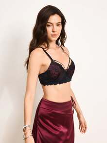 1pc Women's Sexy Lace Padded Push-Up Bra - Black - View 7