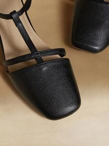 Rosivie Spring And Summer New Thick Heel Medium Heel Slingback Closed Toe Sandals Women's Square Toe Shoes Small High Heel - Black - View 5