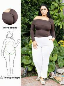 Truni Pantalones casuales de talla grande de unicolor con botones delanteros y bolsillos para otoño/invierno - Blanco - Ver 1