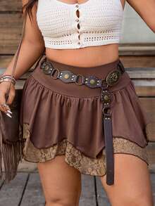 Nubod Váy quần nữ cỡ lớn màu nâu phối ren tương phản, gấu váy bất đối xứng. - màu nâu - Xem 8