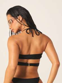 MISSGUIDED Studded Black Two Piece Bikini Set With Halter Cross Wrap Top And Cheeky Bottom For Summer Beach Vacation - Black - View 2