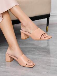 Sleekvia Women's Square Toe Elegant Commuting Fashion High Heel Sandals - Apricot - View 4