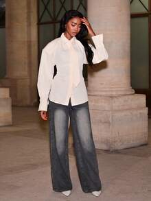 Mima John 优雅领结长袖衬衫，适合日常穿着 - 黃色 - 查看 3