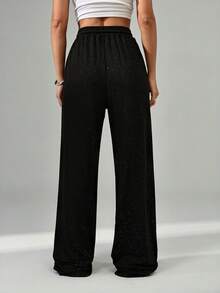 SHEIN Tall Starry Sky Elastic Waist Loose Straight Wide Leg Pants Fall Cloth For Women - Black - View 2