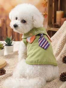 PETSIN 1件猫狗通用服装，英伦学院风“动物”宠物衬衫，带狐狸耳朵设计，绅士风上衣，适合猫狗穿着 - 綠色 - 查看 5