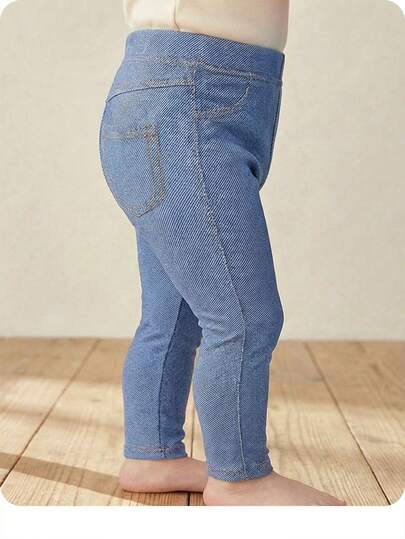 Babygirl Cute Casual Versatile Knit Blue Elastic Waist Pants