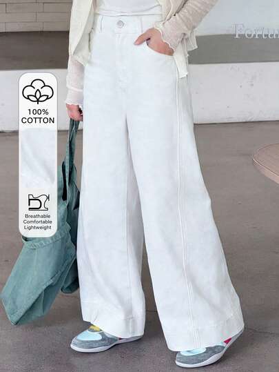 Dazy Kids Tween Girls' Casual Versatile Solid Color Wide Leg Jeans