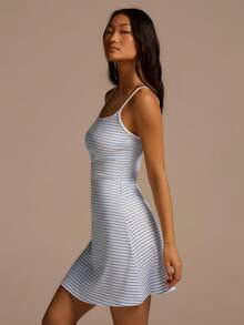 Fluxe Women's Casual Striped Bodycon Slip Dress For Summer - Blue and White - View 1
