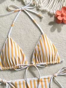 Swim Mod Bikini 2 Potong untuk Liburan Pantai Kasual Wanita - Kuning - View 7