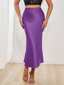 Glamine Women's Versatile Satin Skirt Elegant Skirt Purple Skirt Midi Skirt Lavender Skirt Y2k Midi Skirt Long Skirt For Women Elegant Formal Skirts For Formal Wear Women's Skirts - Purple - View 6