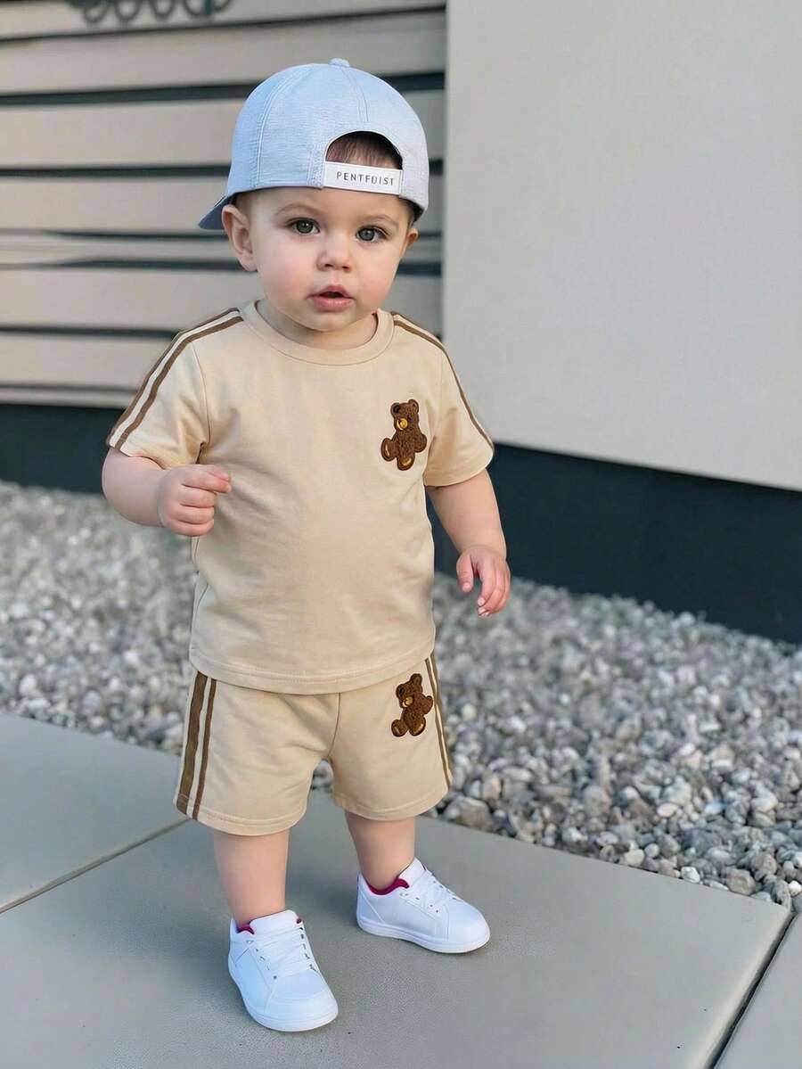 LMoss Kids Baby Boy Summer Casual Bear Graphic T-Shirt And Shorts Set - Multicolor - View 1