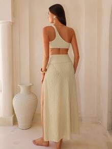 Swim Oasis Bộ đồ bơi liền thân và chân váy maxi dài cao cấp với phụ kiện kim loại dành cho nữ. - Màu be - Xem 4