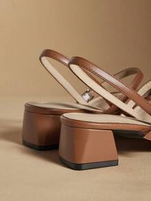 Rosivie Women's Woven Square Toe Chunky Heel Low Heel French Retro Caramel Brown Backless Slip-On Shoes, Suitable For Daily Commute In Summer - Brown - View 4