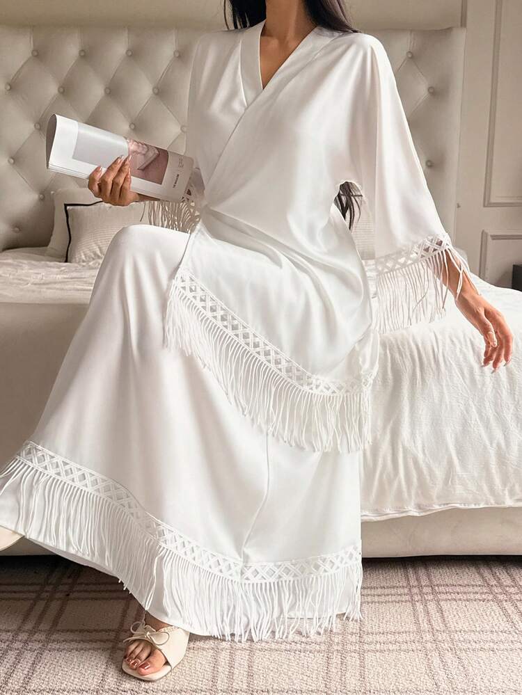 Bohemian Style Elegant Tassel Loose Women Pajama Set, Summer