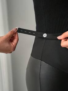 Momance Elastic Faux Leather Effect Split Hem Skinny Maternity Pants, Fashionable & Comfortable Casual Style - Multicolor - View 10