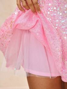 SHEIN PETITE 女士露背系带迷你裙，派对鸡尾酒会礼服，闪亮连衣裙，最新款粉色亮片连衣裙，新娘招待会礼服，女士生日礼服，迷你连衣裙，露背连衣裙，女士派对礼服，夜店鸡尾酒会礼服，毕业典礼礼服，优雅迷你生日礼服，露背连衣裙 - 粉色 - 查看 5