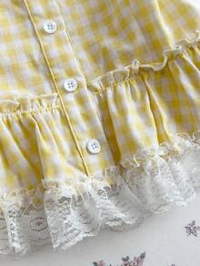 SHEIN Unity Casual Fitted Waist Puff Sleeve Pure Cotton Women Blouse - Yellow - View 3