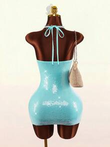 Amplova Island Vacation新款亮薄荷绿低胸收腰迷你连衣裙（女款） - 藍色 - 查看 7